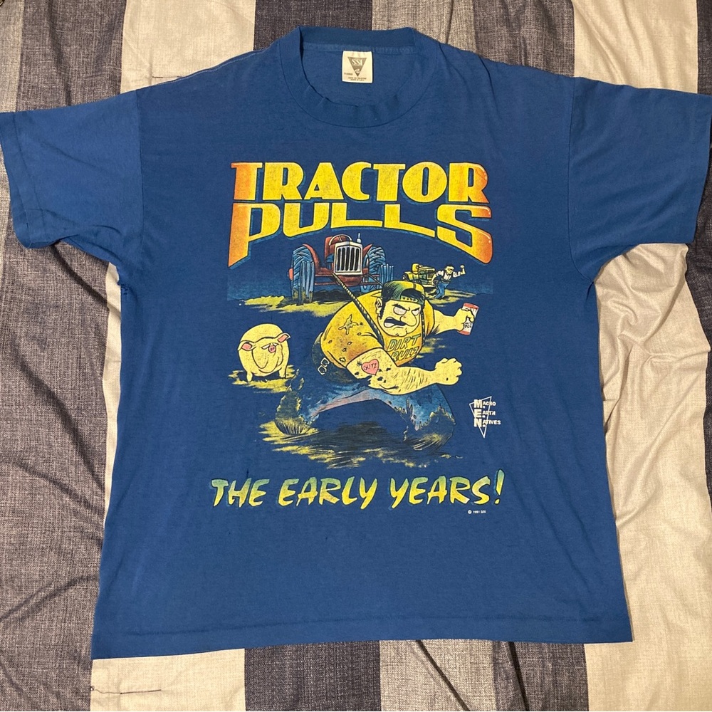Vtg 1991 Tractor Pulls T Shirt Sz XL Blue USA Single Stitch